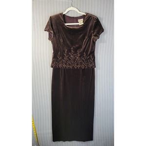 Coldwater Creek Brown Velvet Midi Dress with Embroidered Bodice